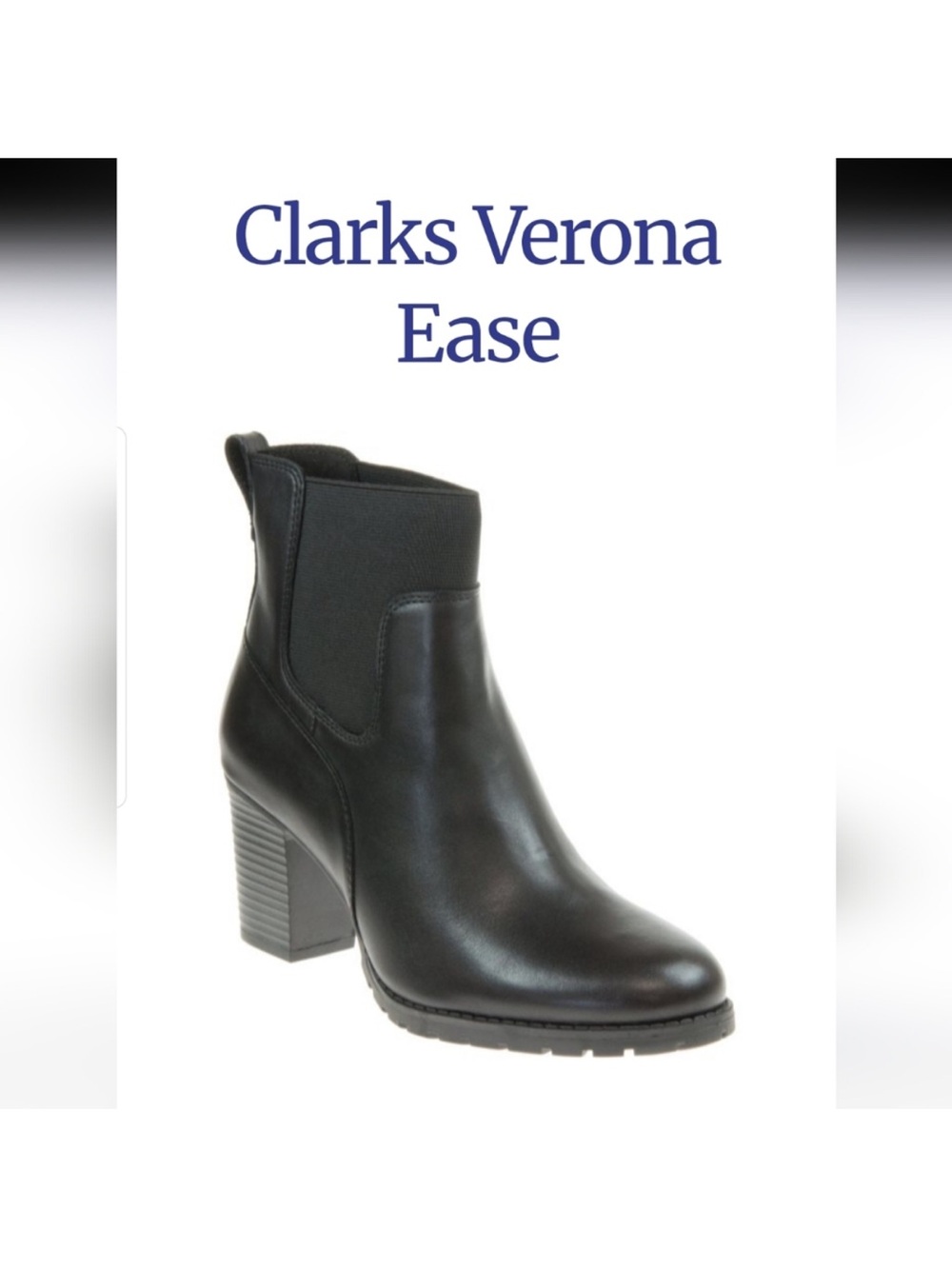 Clarks Black Leather Block Heel Ankle Boot